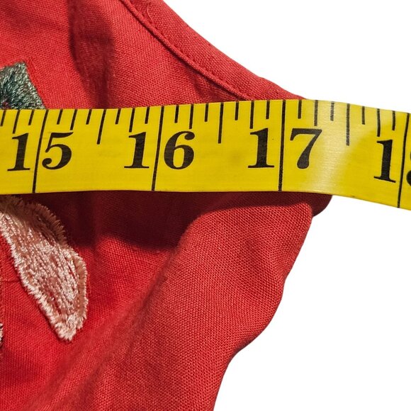 Free People Red Flower Embroidered Halter Dress Med Boho Summer Beachy Festival - Picture 14 of 14